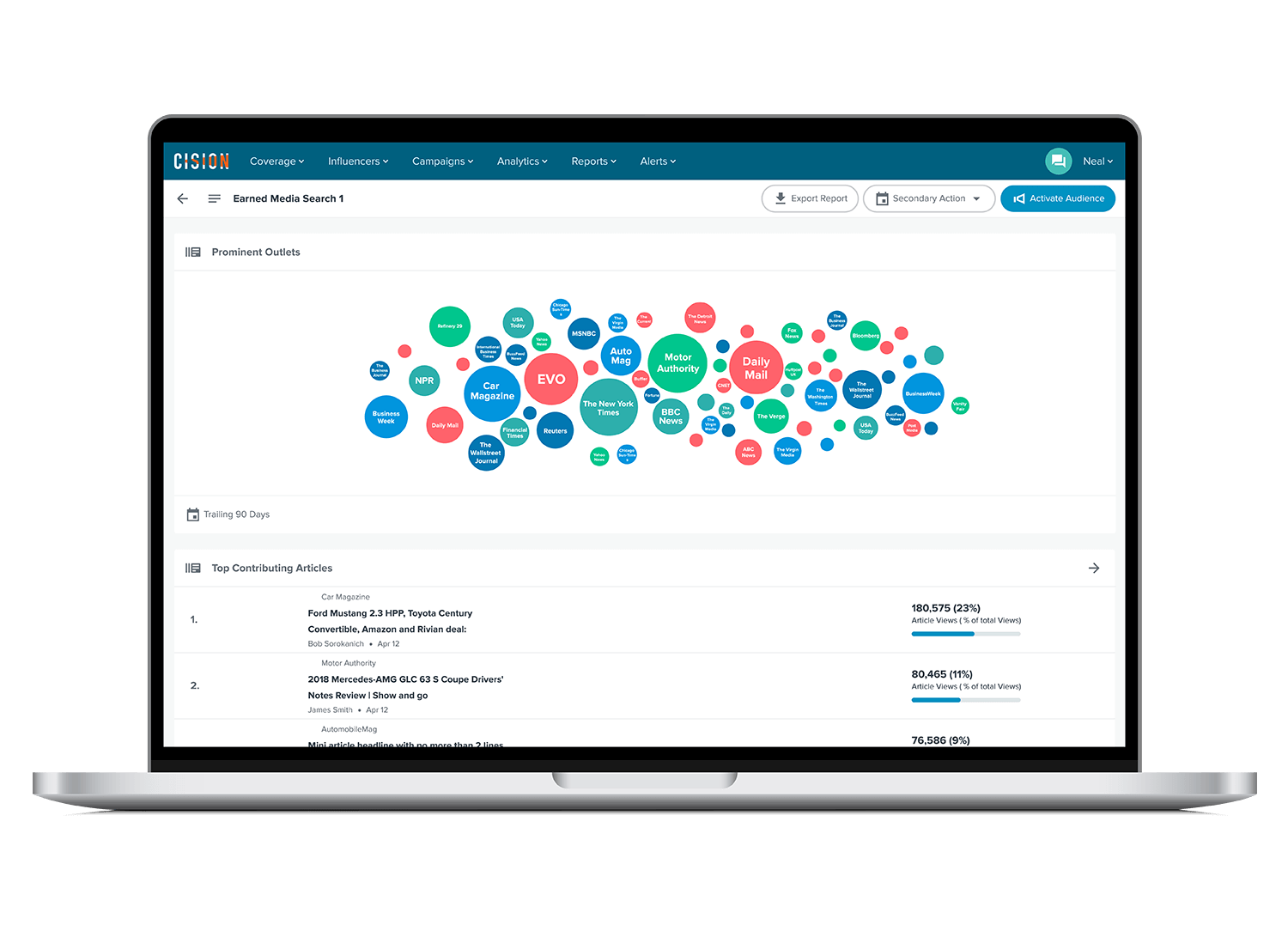 Cision Labtop Earned Media Search